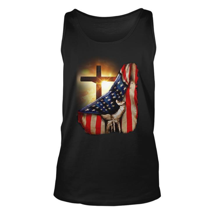 American Christian Cross Patriotic Flag Tshirt Unisex Tank Top