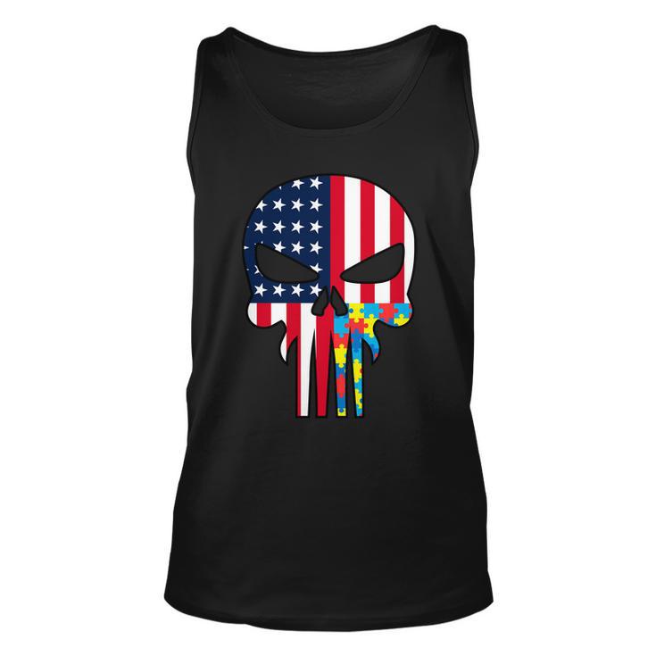 Autism Awareness American Skull Tshirt Unisex Tank Top