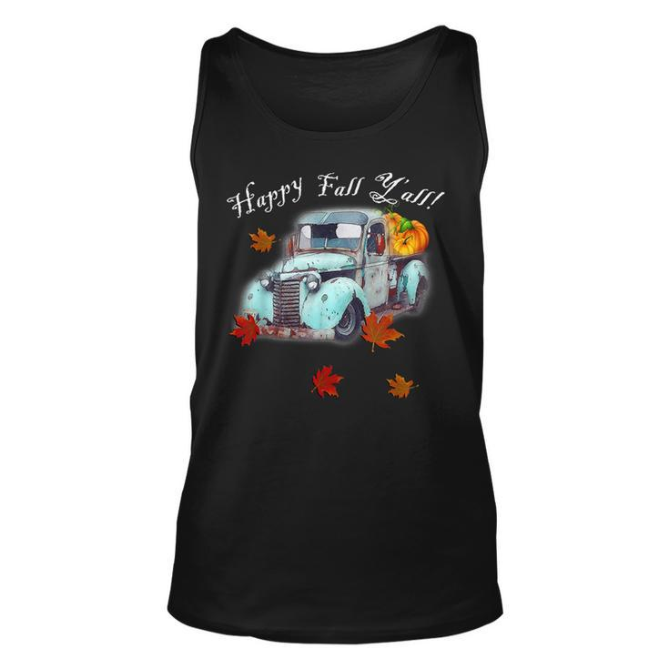 Autumn Quote Happy Fall Yall Cute Old Truck & Pumpkins Fall Men Women Tank Top Graphic Print Unisex