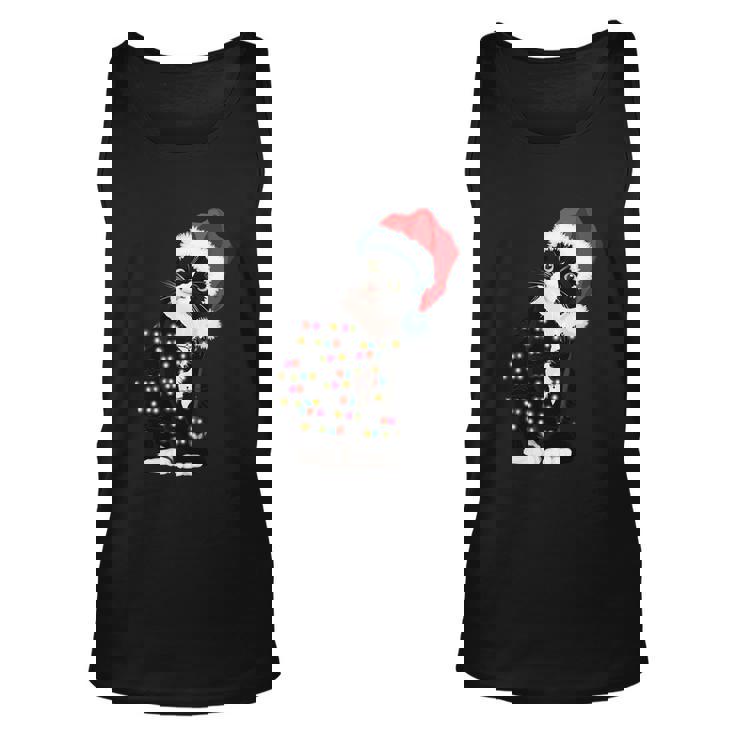Black Cat Christmas Light Funny Cat Lover Christmas Pajama V2 Men Women Tank Top Graphic Print Unisex
