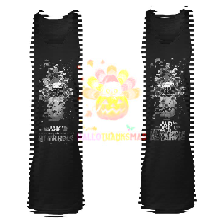 Black Cat Halloween And Merry Christmas Happy Hallothanksmas  Unisex Tank Top
