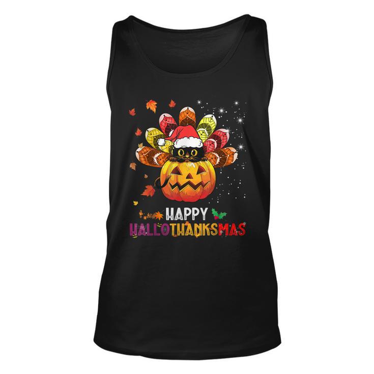 Black Cat Halloween And Merry Christmas Happy Hallothanksmas  Unisex Tank Top