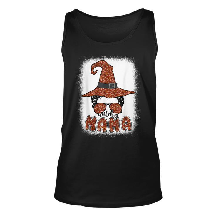 Bleached Witchy Mama Halloween Messy Bun Witch Mom Spooky  Unisex Tank Top