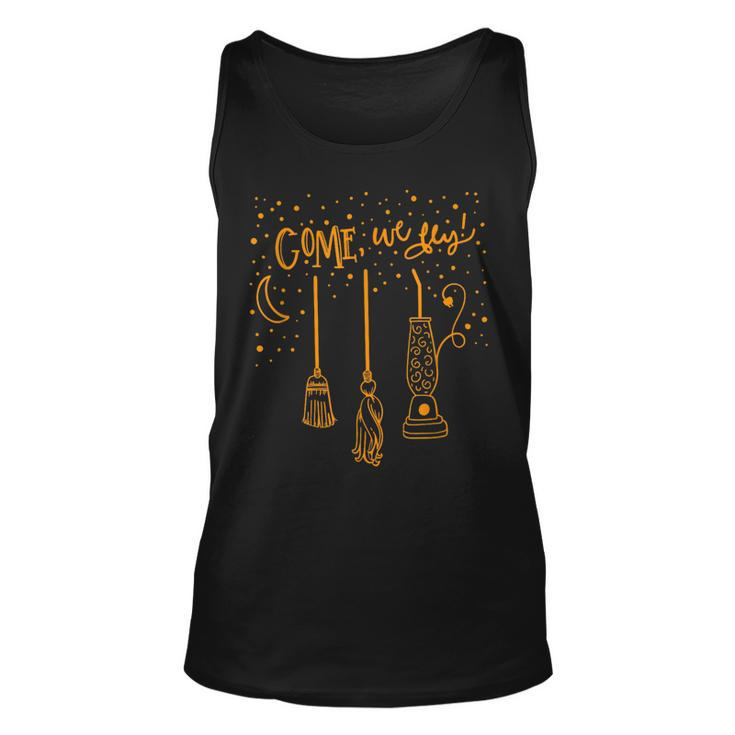 Come We Fly Witch Mop Broom Vacuum Flying Halloween Night  Unisex Tank Top