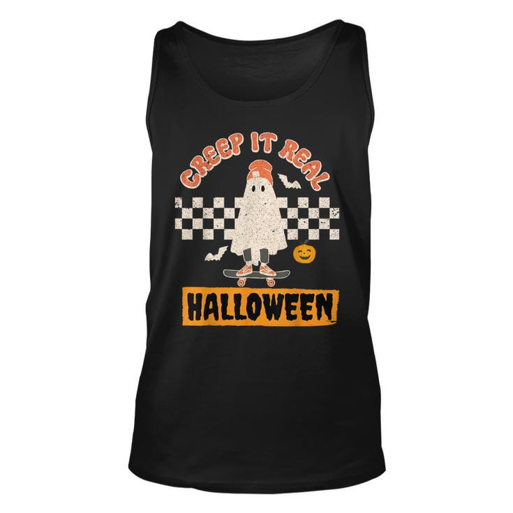 Creep It Real Retro Halloween Funny Ghost Skateboarding  Unisex Tank Top