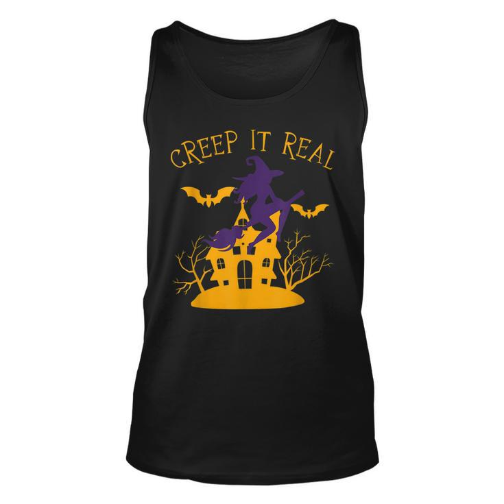 Creep It Real Witch Broom Funny Spooky Halloween  Unisex Tank Top