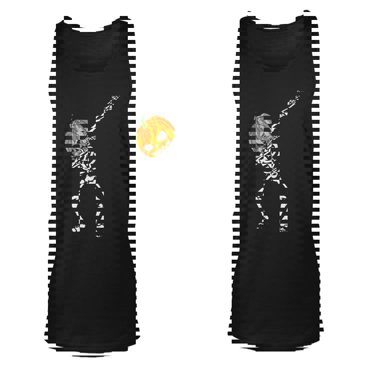 Dabbing Skeleton Pumpkin Head - Halloween Dancing Skeleton  Unisex Tank Top