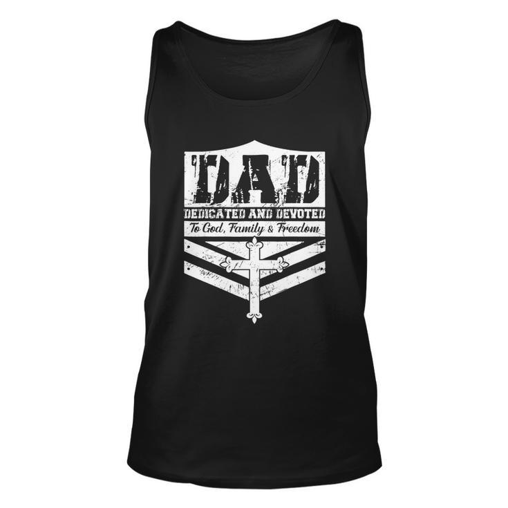Dad Dedicated And Devoted To God Family & Freedom Unisex Tank Top