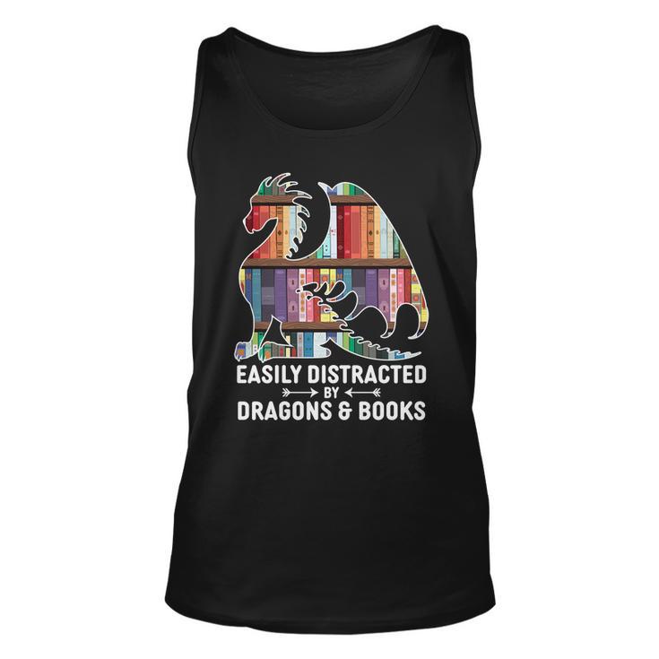 Easily Distracted By Dragons And Books Fantasy Book Lover Unisex Tank Top