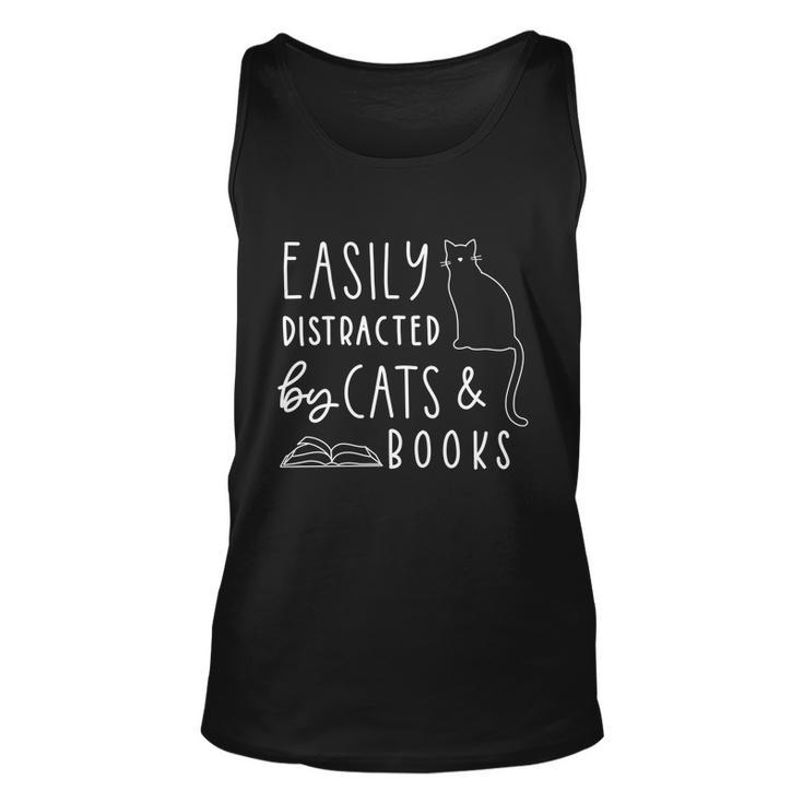 Easily Distracted Cats And Books Funny Gift For Cat Lovers Gift Unisex Tank Top