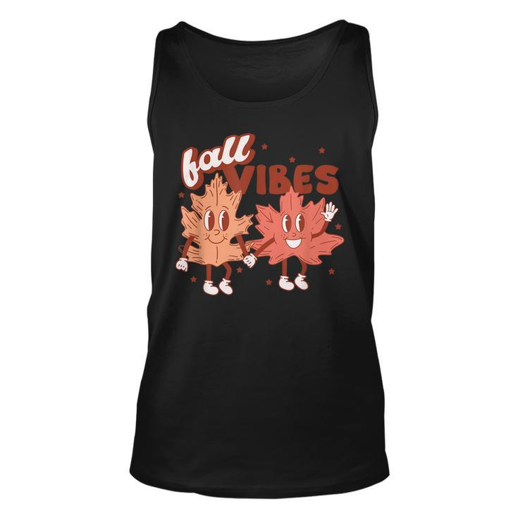 Fall Vibes Pumpkins Funny Leaves Autumn Vibes Red With Gold  Unisex Tank Top