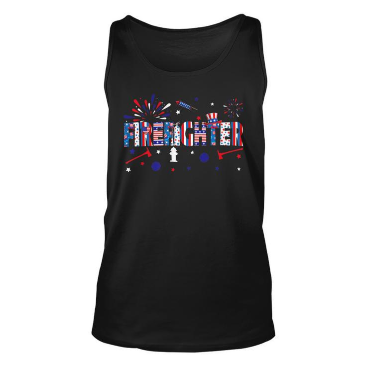 Firefighter Retro American Flag Firefighter Jobs 4Th Of July Fathers Day Unisex Tank Top