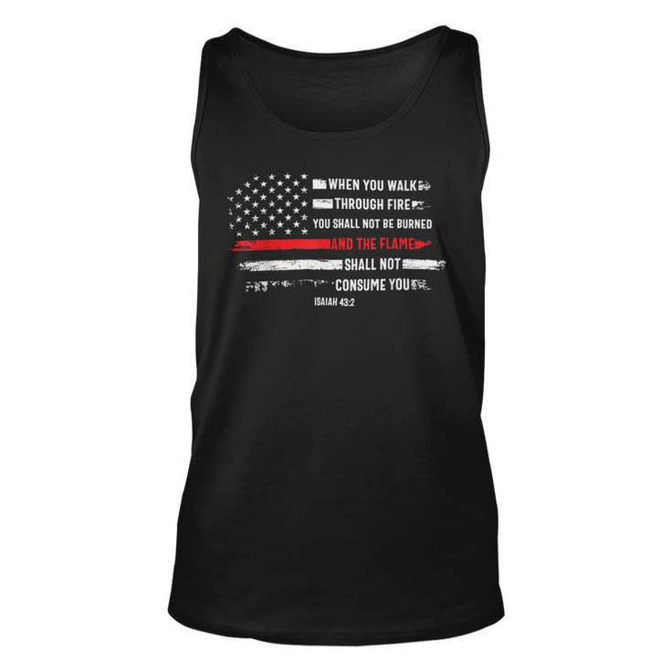 Firefighter Thin Red Line Firefighter Bible Verse Isaiah 432 Us Flag Unisex Tank Top