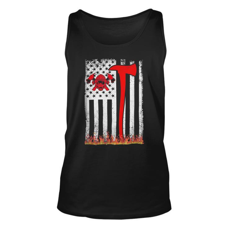 Firefighter Wildland Firefighter Axe American Flag Thin Red Line Fire Unisex Tank Top