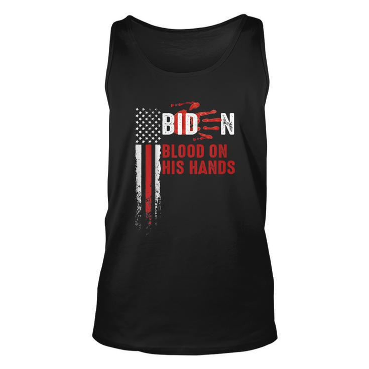 Funny Anti Biden Blood On His Hands Anti Joe Biden Bloody Handprint Usa Flag Unisex Tank Top