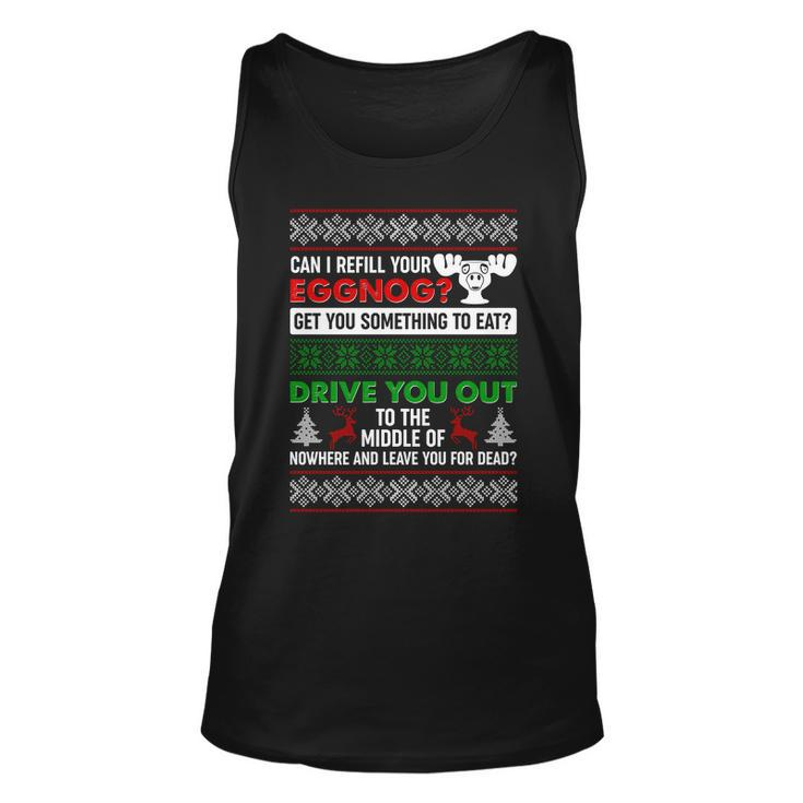 Funny Can I Refill Your Eggnog Ugly Christmas Sweater Unisex Tank Top
