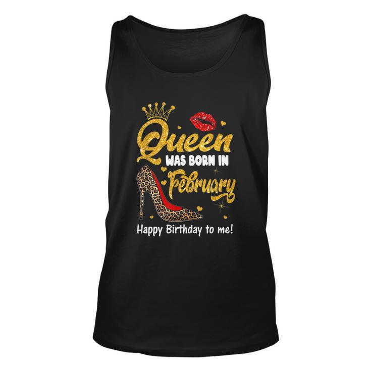 Funny Queen Was Born In February Happy Birthday To Me Leopard Shoe Gift Unisex Tank Top