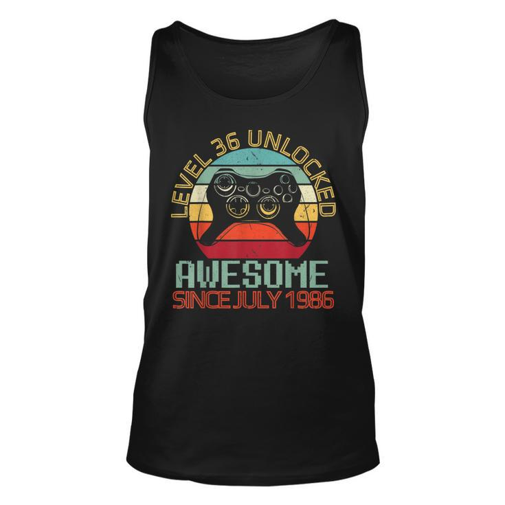 Gamer Level 36 Yrs Birthday Unlocked Awesome Since July 1986  Unisex Tank Top