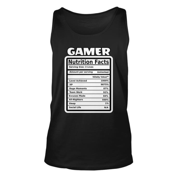 Gamer Nutriotion Facts Unisex Tank Top