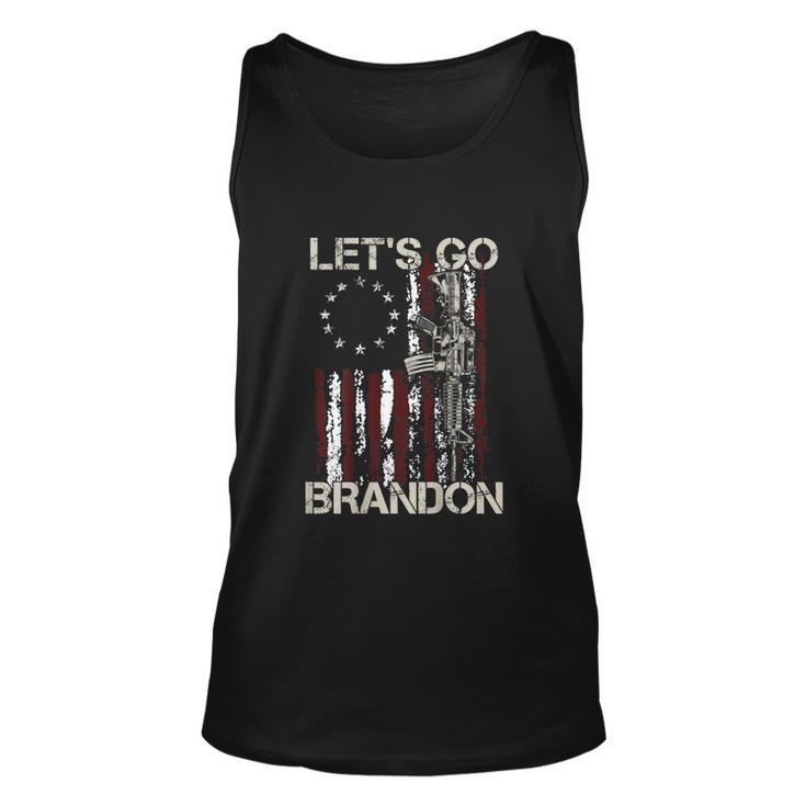 Gun American Flag Patriots Lets Go Brandon On Back  Unisex Tank Top