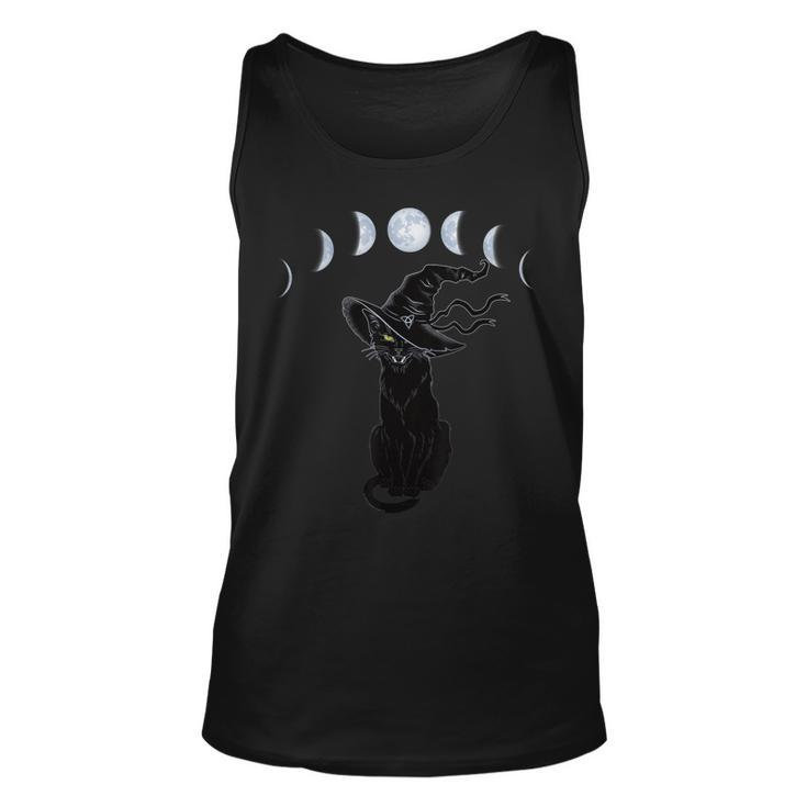 Halloween Black Cat With Witch Hat And Phases Of The Moon  Unisex Tank Top