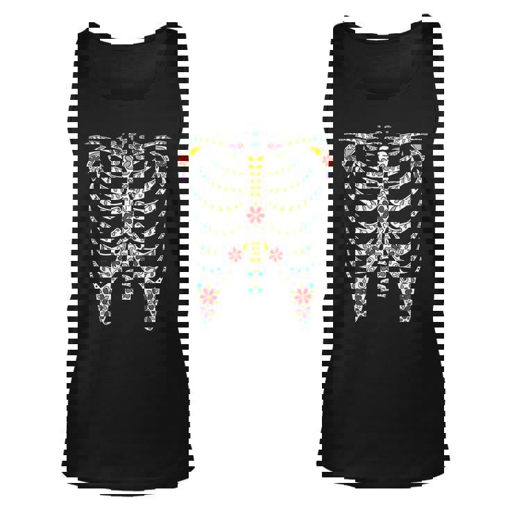 Halloween Day Of Dead Skeleton Flowers Decorated Men Women Tank Top Graphic Print Unisex