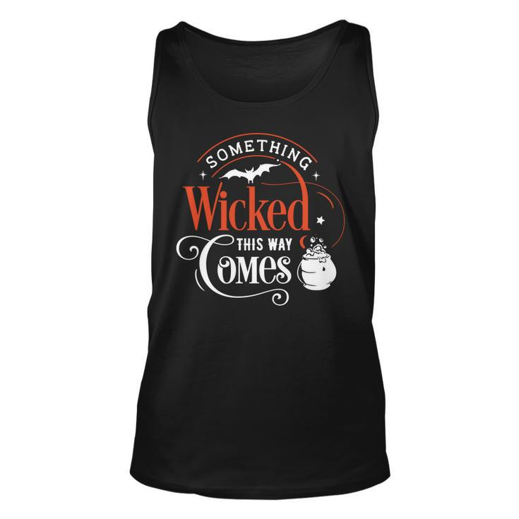 Halloween Something Wicked This Way Comes Orange And White Men Women Tank Top Graphic Print Unisex
