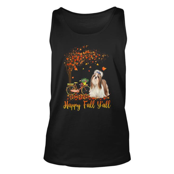 Happy Fall Yall Funny Shih Tzu Dog Autumn Bicycle  Unisex Tank Top