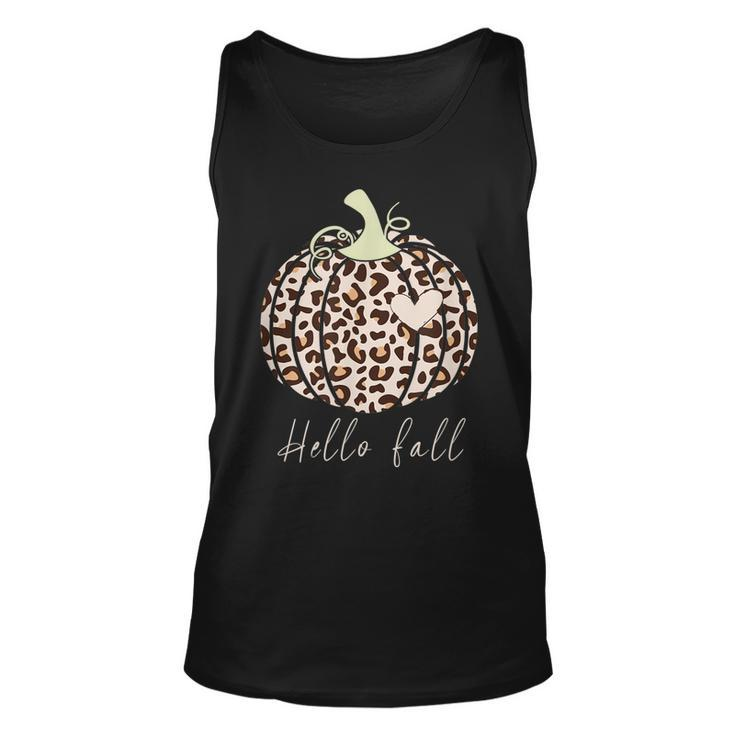 Hello Fall Animal Print Leopard Heart Pumpkin Fall Halloween Unisex Tank Top