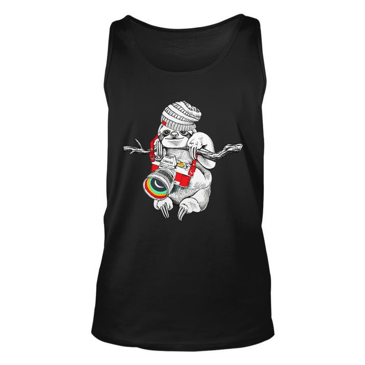 Hipster Sloth With Retro Camera Unisex Tank Top