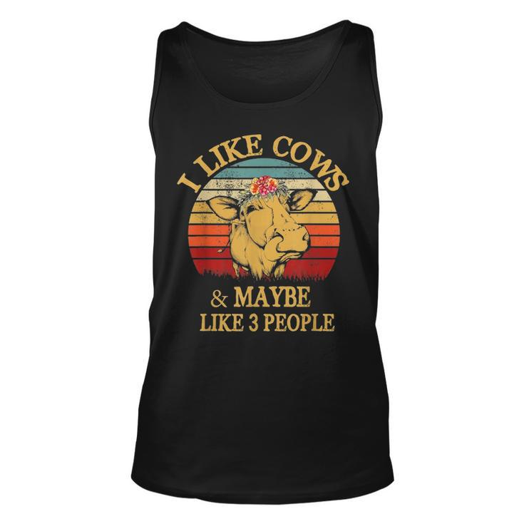 I Like Cows And Maybe Like 3 People Cow Farm Farmer Vintage  Graphic Design Printed Casual Daily Basic Unisex Tank Top