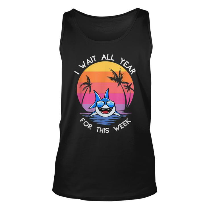 I Wait All Year For This Week Funny Shark Retro Vintage  Unisex Tank Top