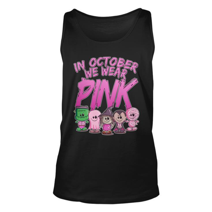 In October We Wear Pink Breast Cancer Halloween Monsters Unisex Tank Top