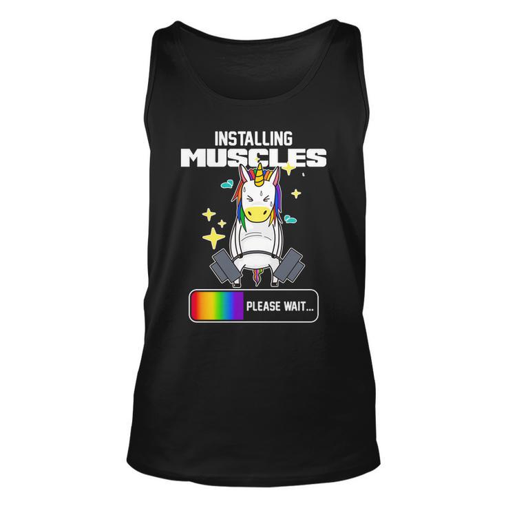 Installing Muscles Unicorn Lifting Unisex Tank Top