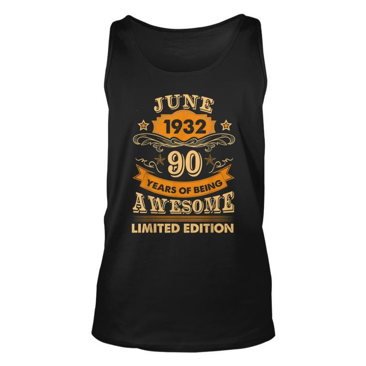 June 90 Year Old Vintage 1932 90Th Birthday  Unisex Tank Top