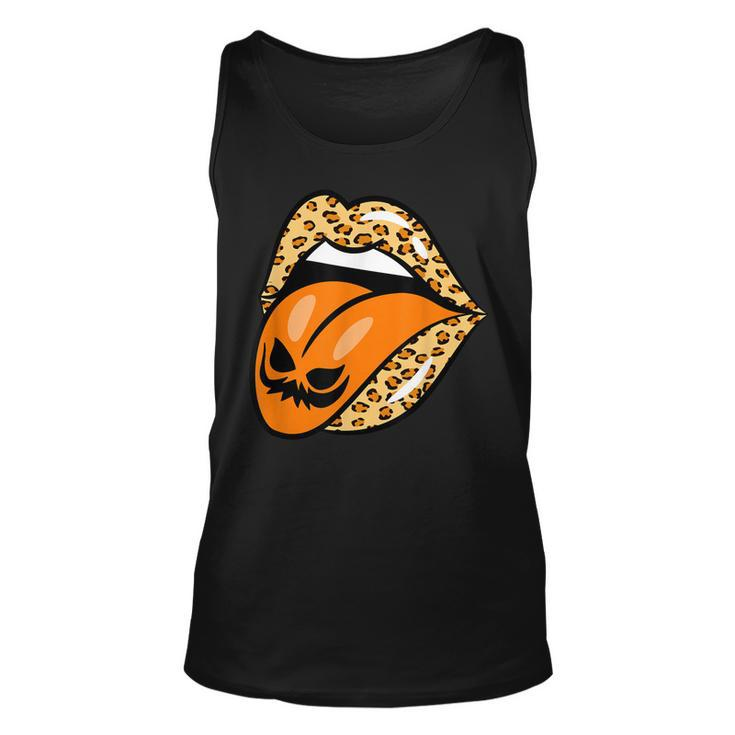 Leopard Lips Mouth Pumpkin Tongue Costume Halloween Women  Unisex Tank Top