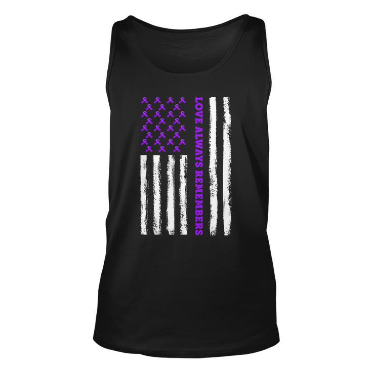 Love Always Remembers Alzheimers American Flag Unisex Tank Top