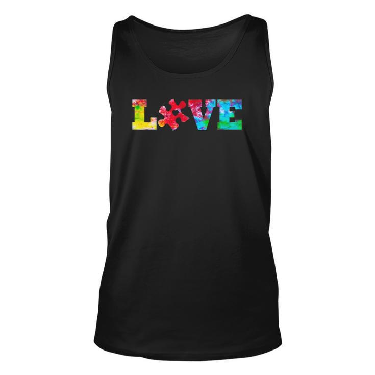 Love Puzzle Pieces Heart Autism Awareness Tie Dye Gifts Unisex Tank Top
