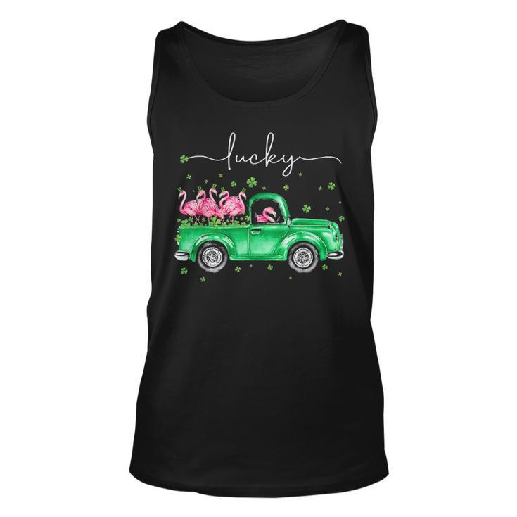 Lucky Flamingo Riding Green Truck Shamrock St Patricks Day Graphic Design Printed Casual Daily Basic Unisex Tank Top
