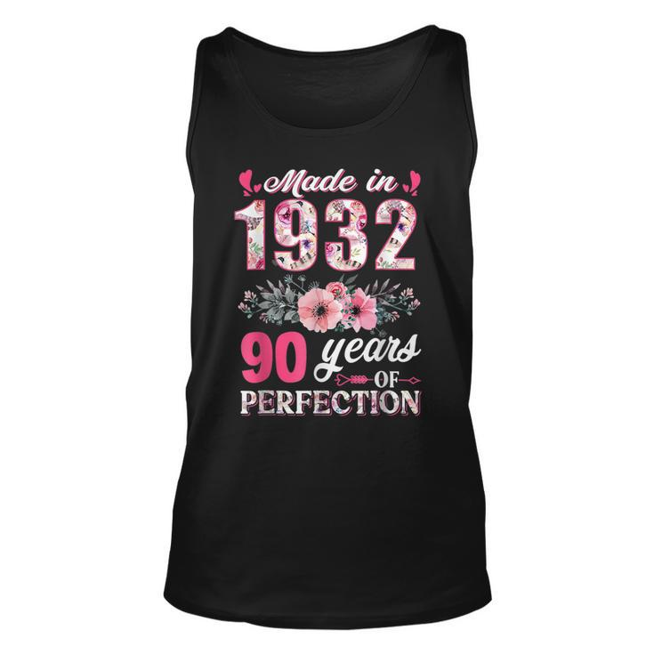 Made In 1932 Floral 90 Years Old 90Th Birthday Gift  Unisex Tank Top