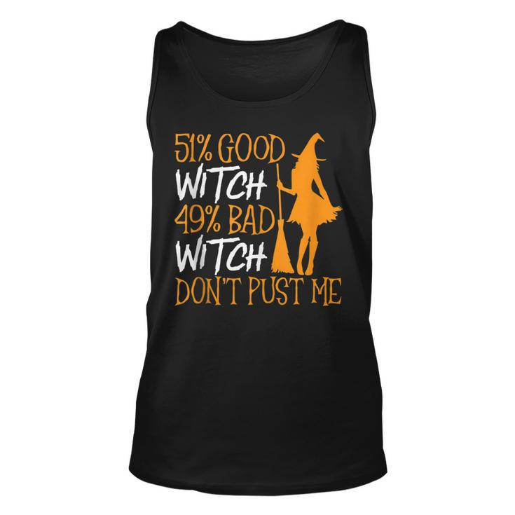 Mens 51 Good Witch 49 Bad Witch Dont Push It Halloween  Unisex Tank Top