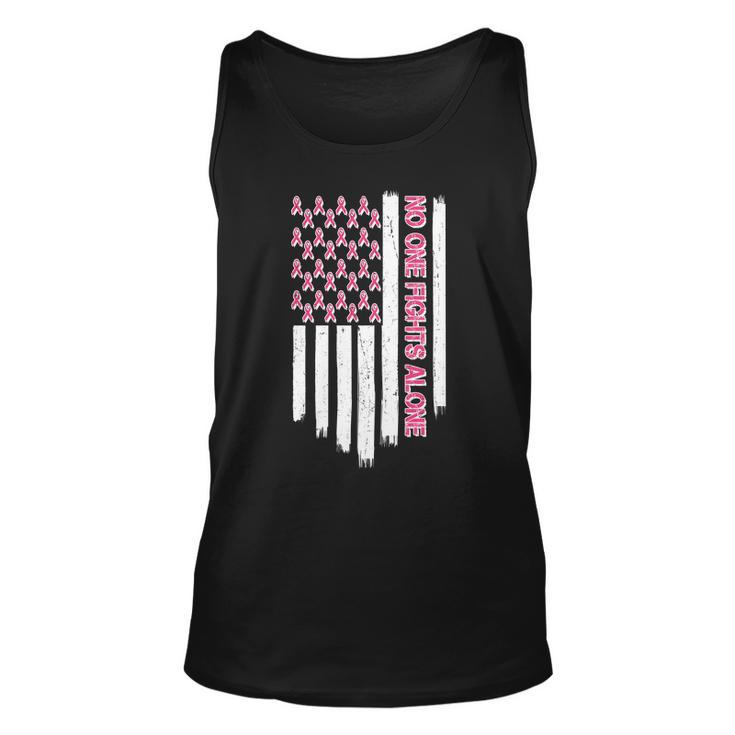 No One Fights Alone Breast Cancer Awareness American Pink Ribbons Flag Unisex Tank Top