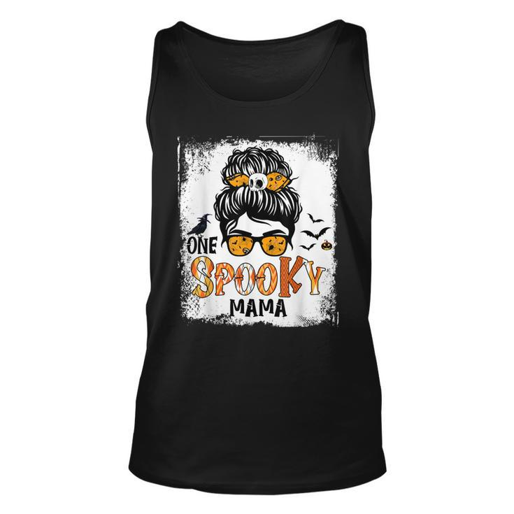One Spooky Mama For Halloween Messy Bun Mom Monster Bleached  V5 Unisex Tank Top
