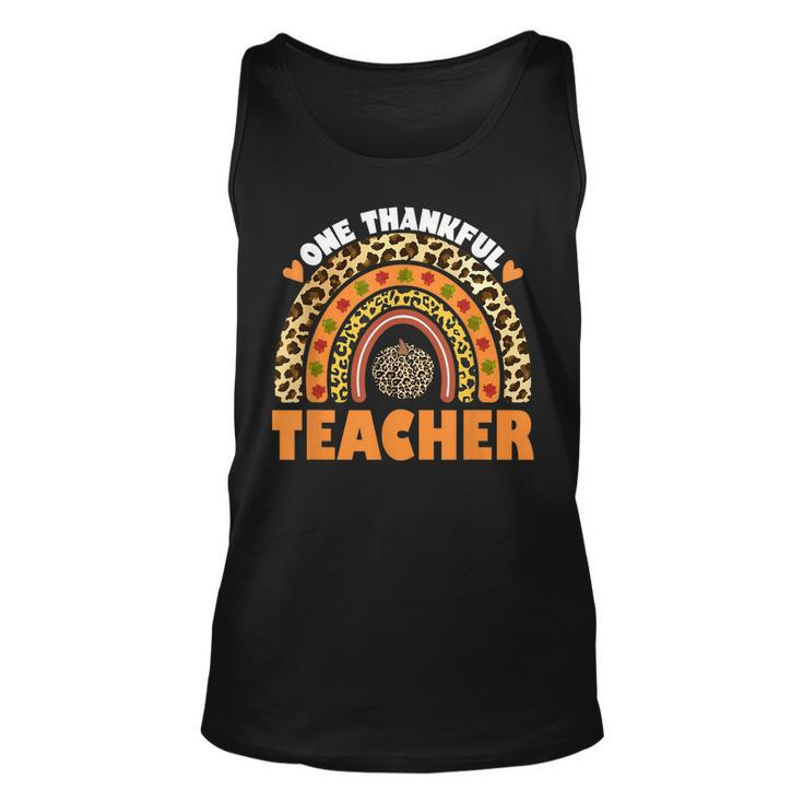 One Thankful Teacher Leopard Rainbow Pumpkin Thanksgiving  V2 Unisex Tank Top