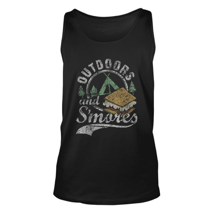 Outdoors And Smores Funny Campfire Camping Distressed Gift Unisex Tank Top