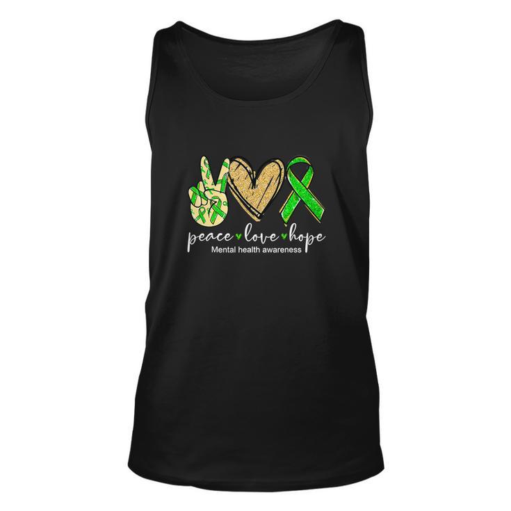 Peace Love Hope Mental Health Awareness Green Ribbon Unisex Tank Top