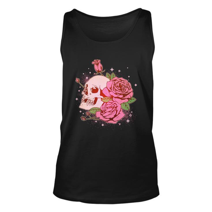 Pink Roses Skull Tattoo Unisex Tank Top