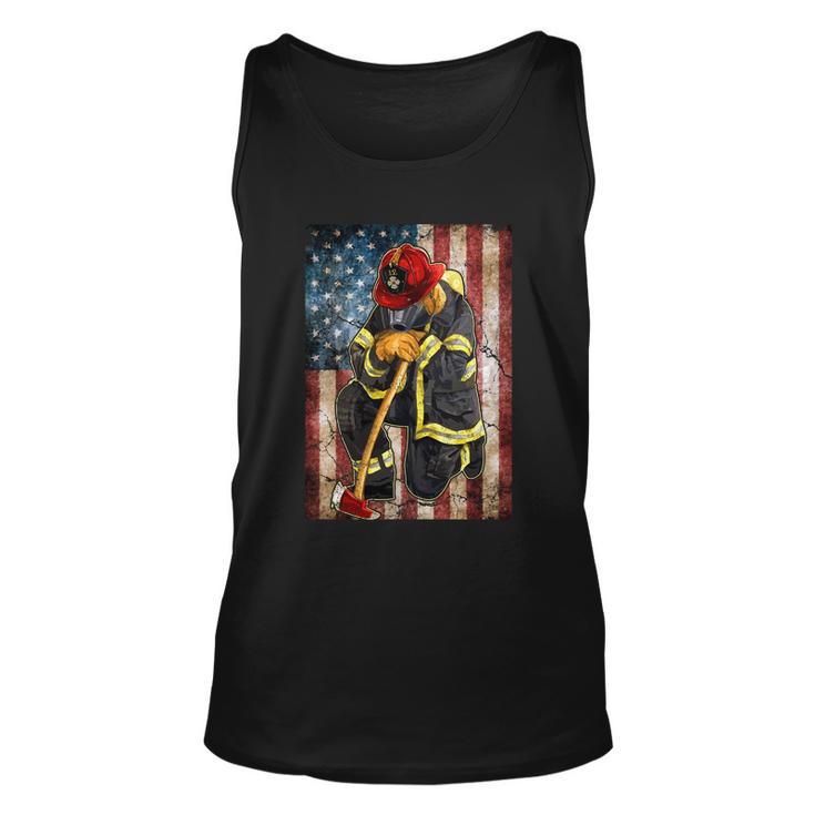 Proud To Be A Firefighter Usa American Flag Red Line Unisex Tank Top