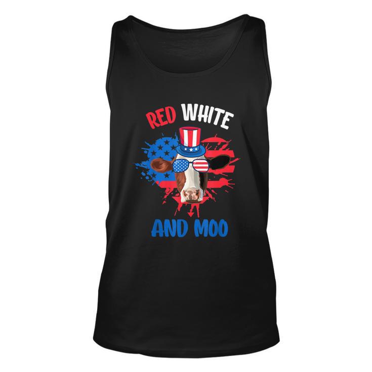 Red White And Moo Patriotic Cow Farmer 4Th Of July Tshirt Unisex Tank Top