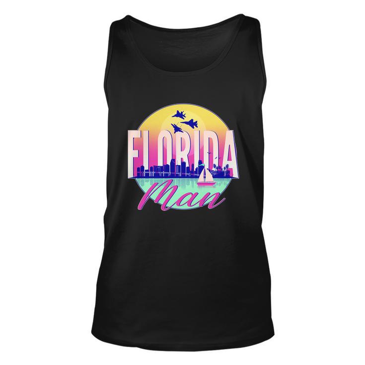 Retro Florida Man Miama Skyline With Fighter Jets Unisex Tank Top